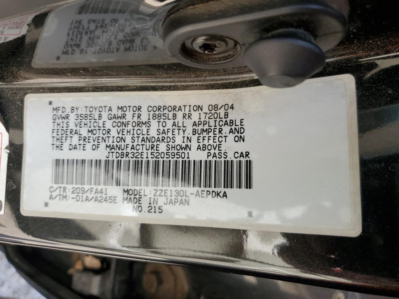 2005 Toyota Corolla Ce VIN: JTDBR32E152059501 Lot: 65373394