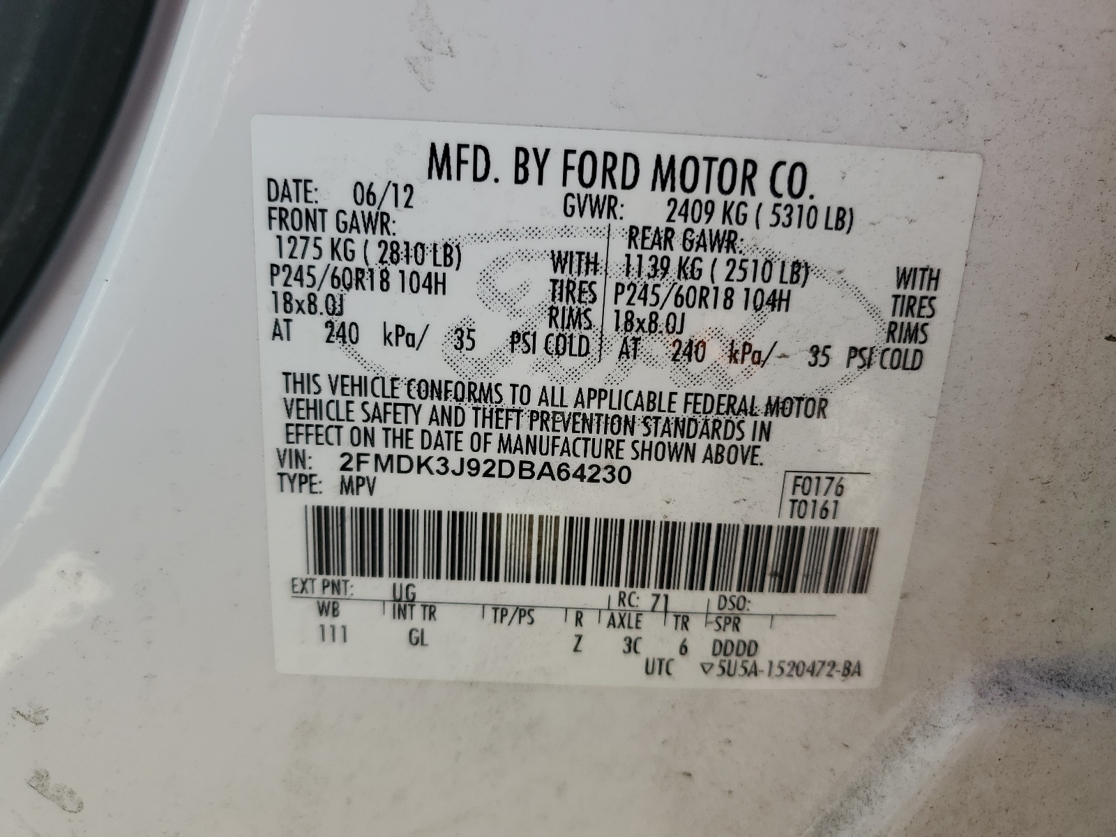 2013 Ford Edge Sel vin: 2FMDK3J92DBA64230