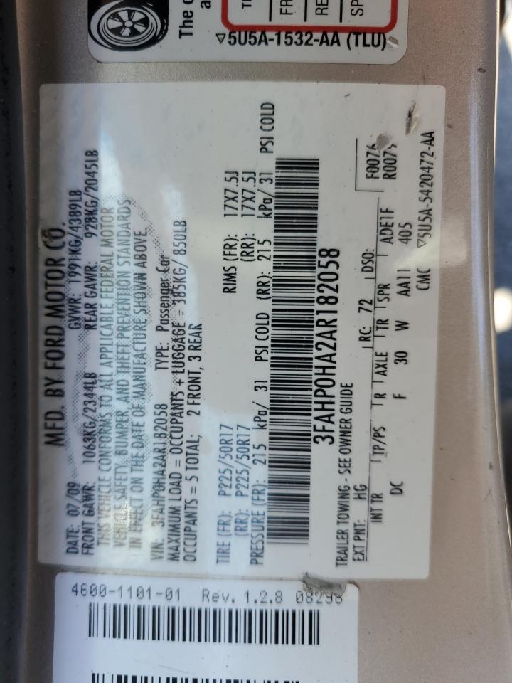 2010 Ford Fusion Se VIN: 3FAHP0HA2AR182058 Lot: 65743384