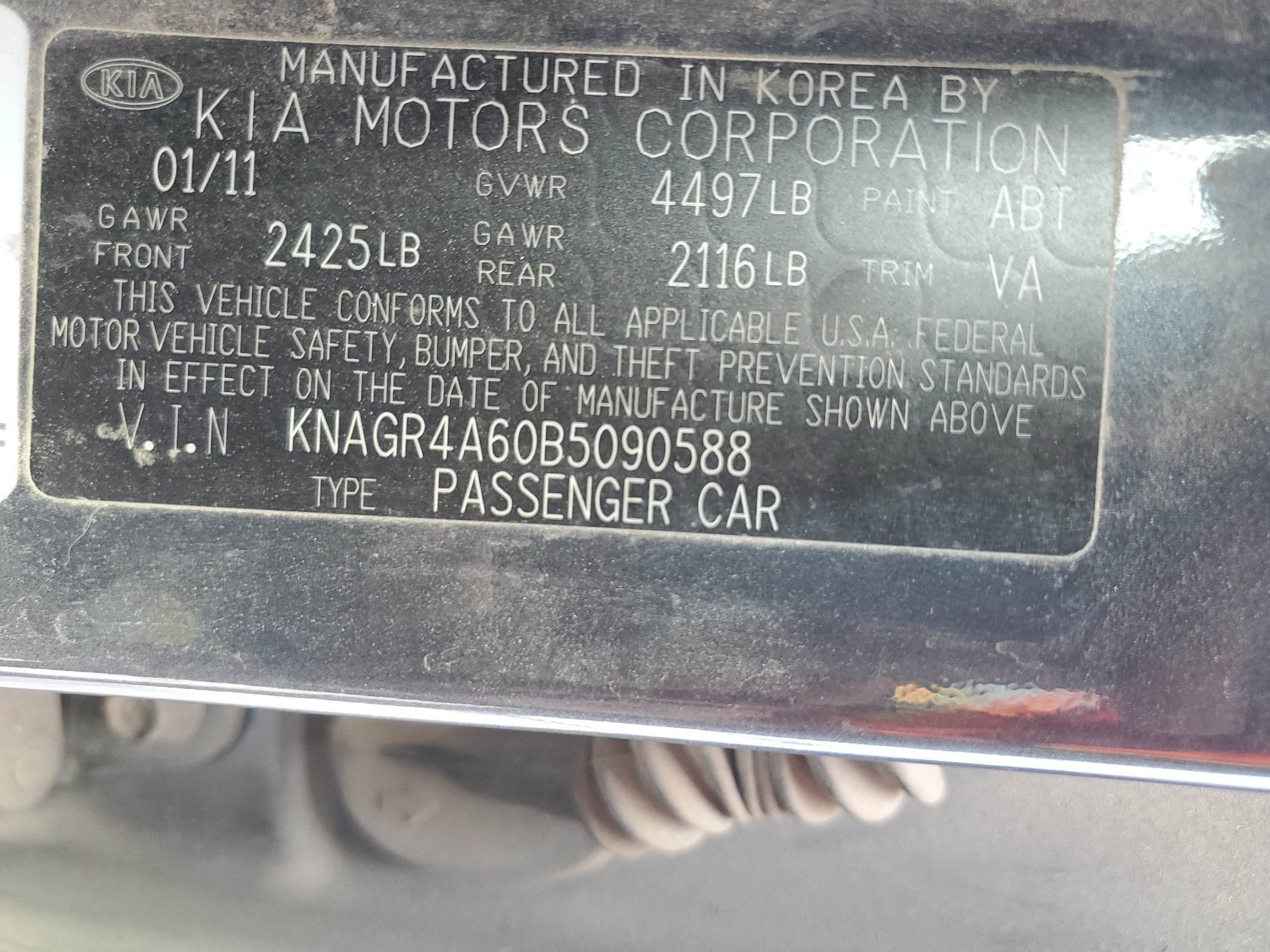 KNAGR4A60B5090588 2011 Kia Optima Sx