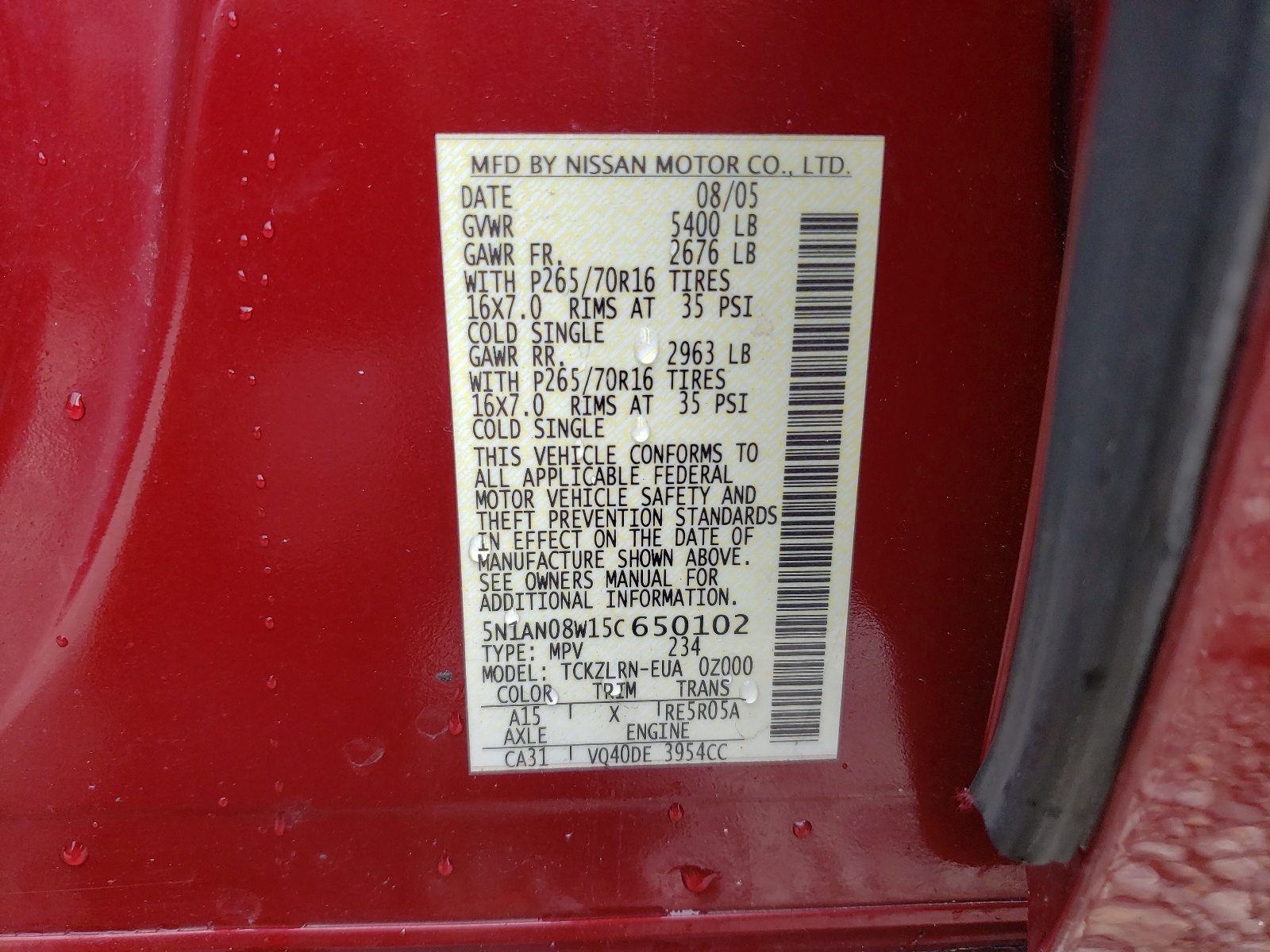 5N1AN08W15C650102 2005 Nissan Xterra Off Road