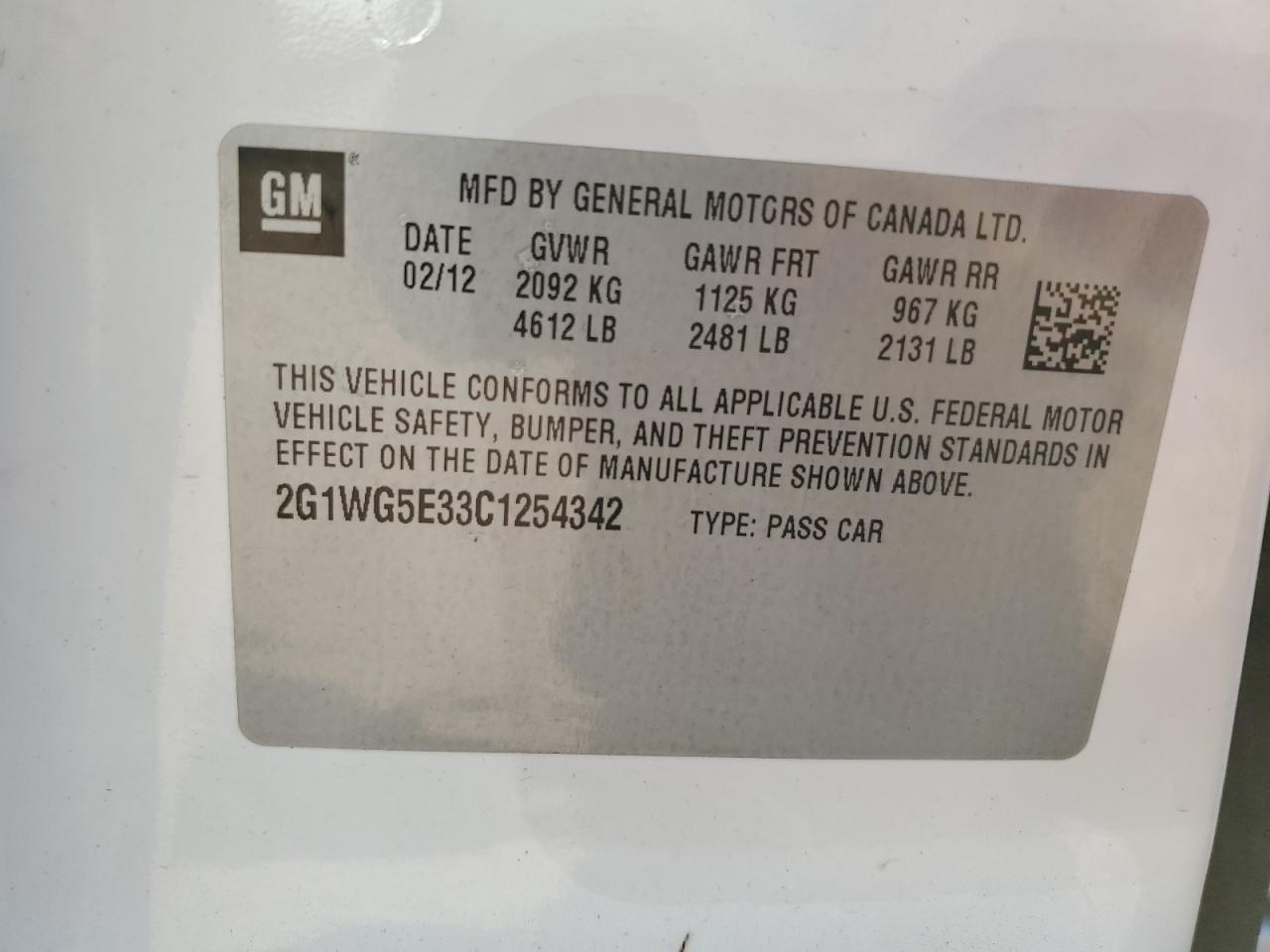 2G1WG5E33C1254342 2012 Chevrolet Impala Lt