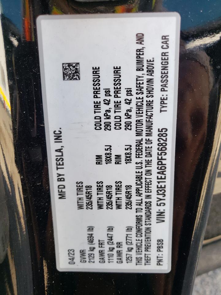 5YJ3E1EA6PF568285 2023 Tesla Model 3