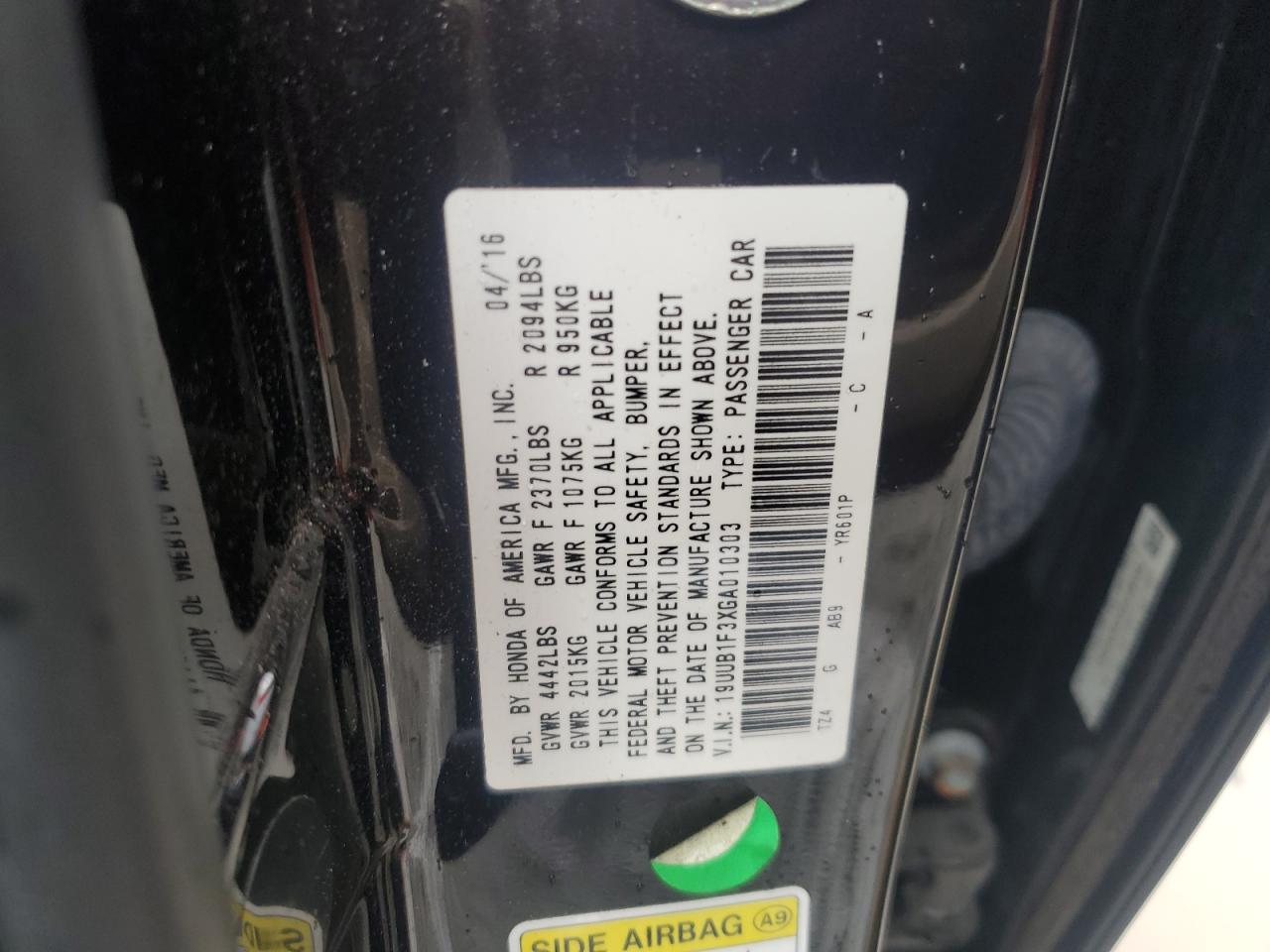 2016 Acura Tlx VIN: 19UUB1F3XGA010303 Lot: 65952064