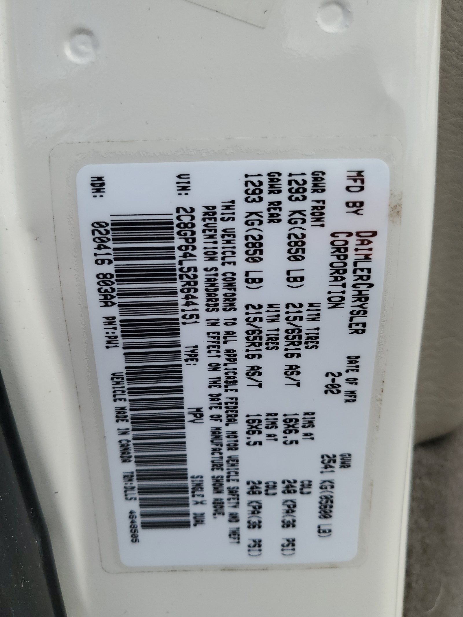 2C8GP64L52R644151 2002 Chrysler Town & Country Limited