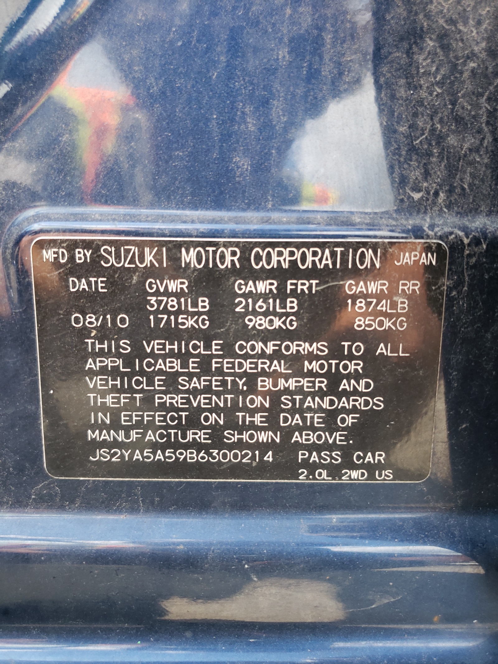 JS2YA5A59B6300214 2011 Suzuki Sx4