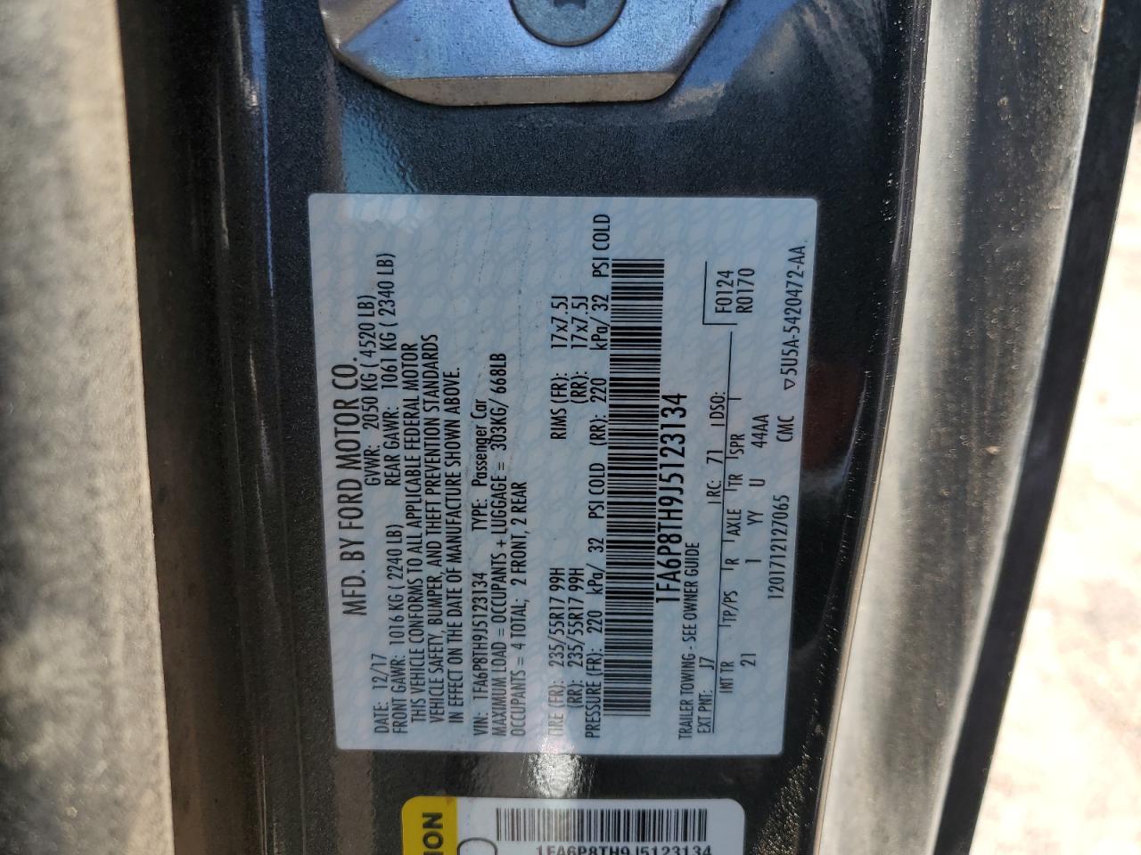 2018 Ford Mustang VIN: 1FA6P8TH9J5123134 Lot: 63874804