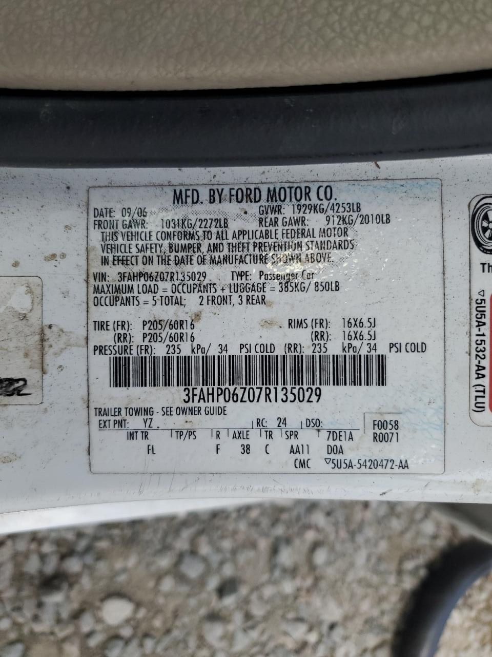 3FAHP06Z07R135029 2007 Ford Fusion S