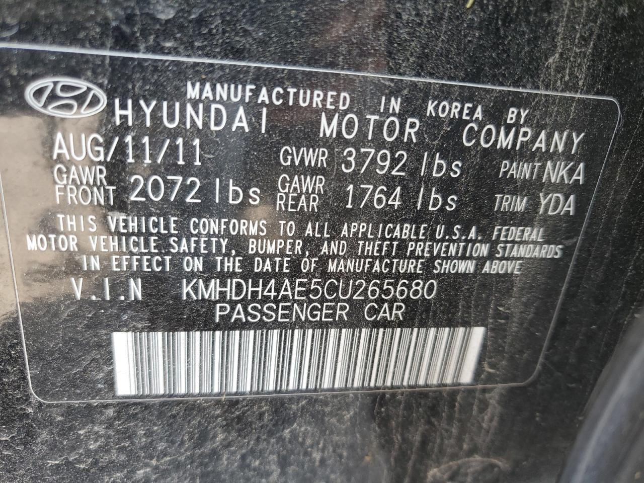 2012 Hyundai Elantra Gls VIN: KMHDH4AE5CU265680 Lot: 66714784