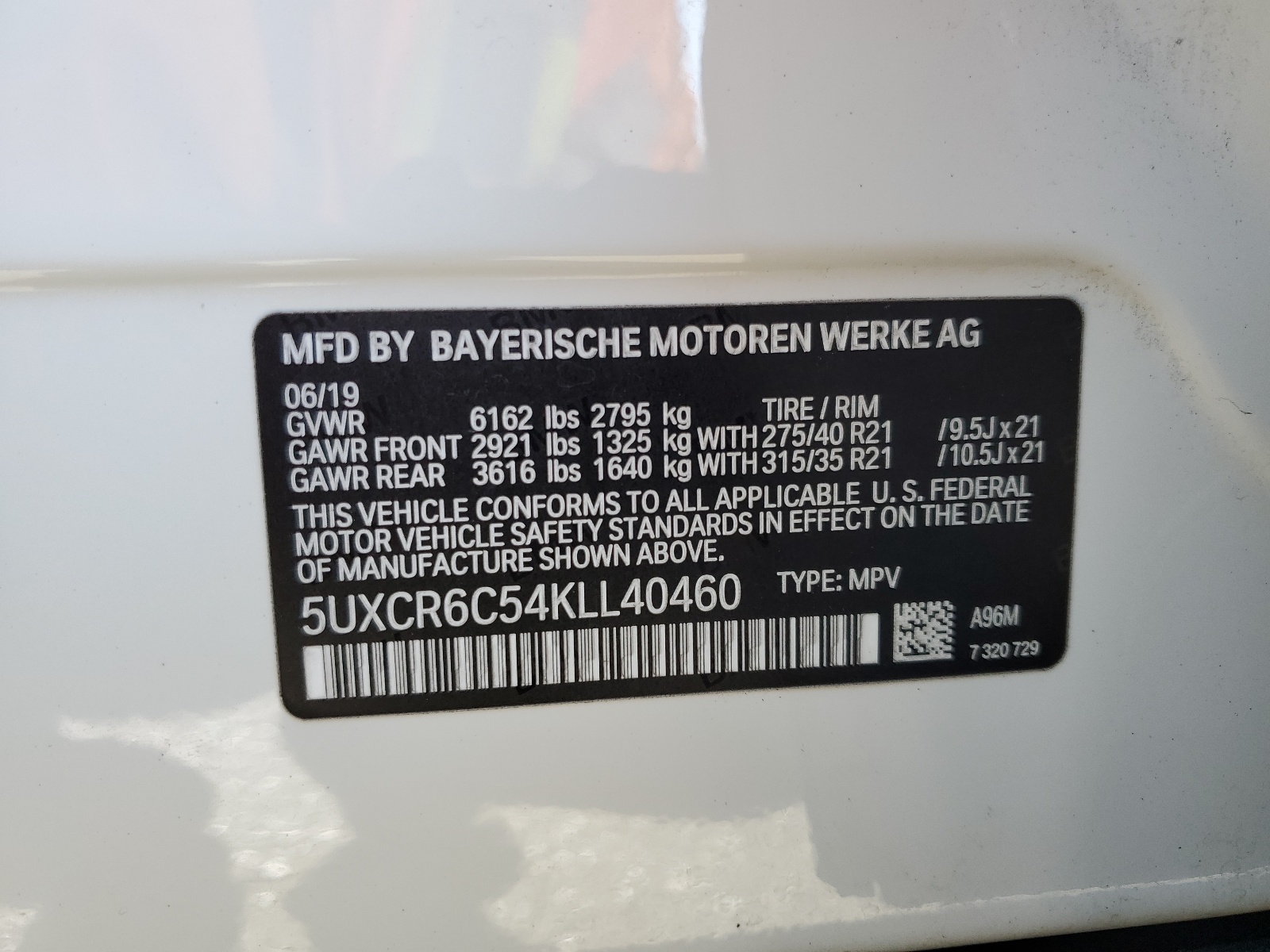 5UXCR6C54KLL40460 2019 BMW X5 xDrive40I