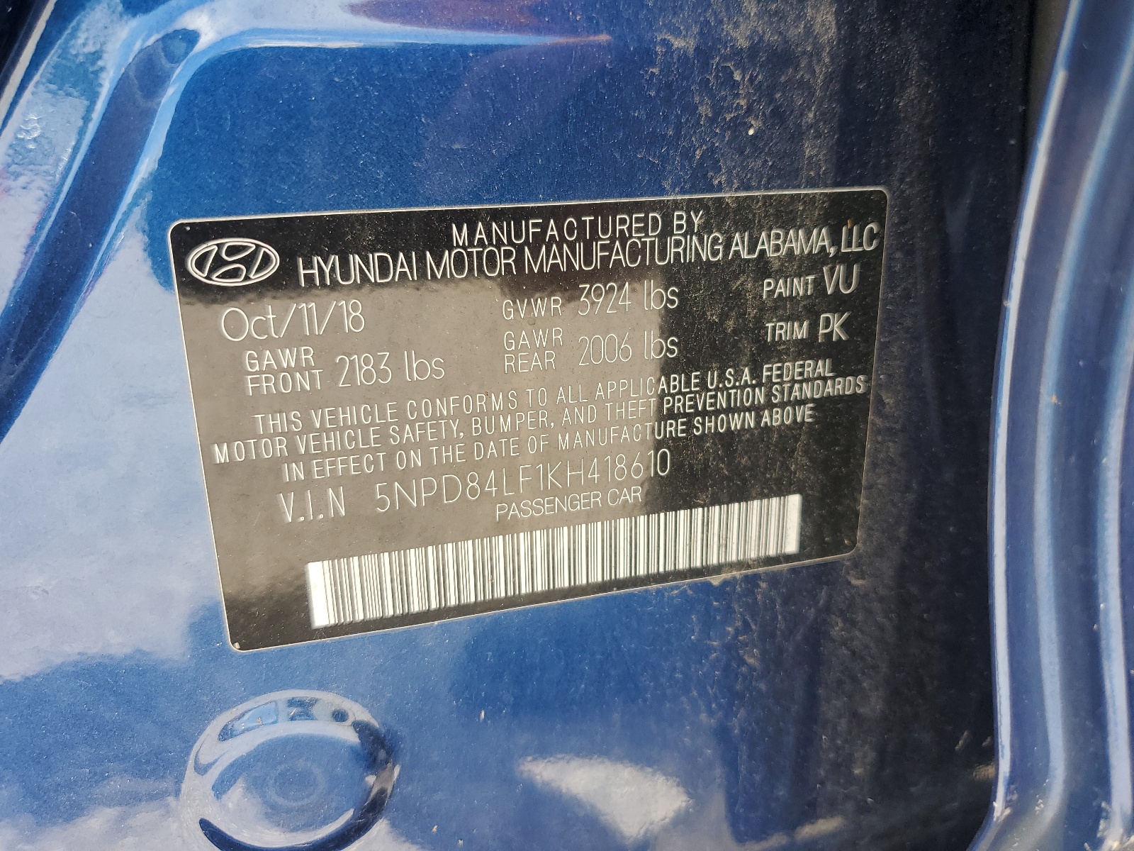 5NPD84LF1KH418610 2019 Hyundai Elantra Sel