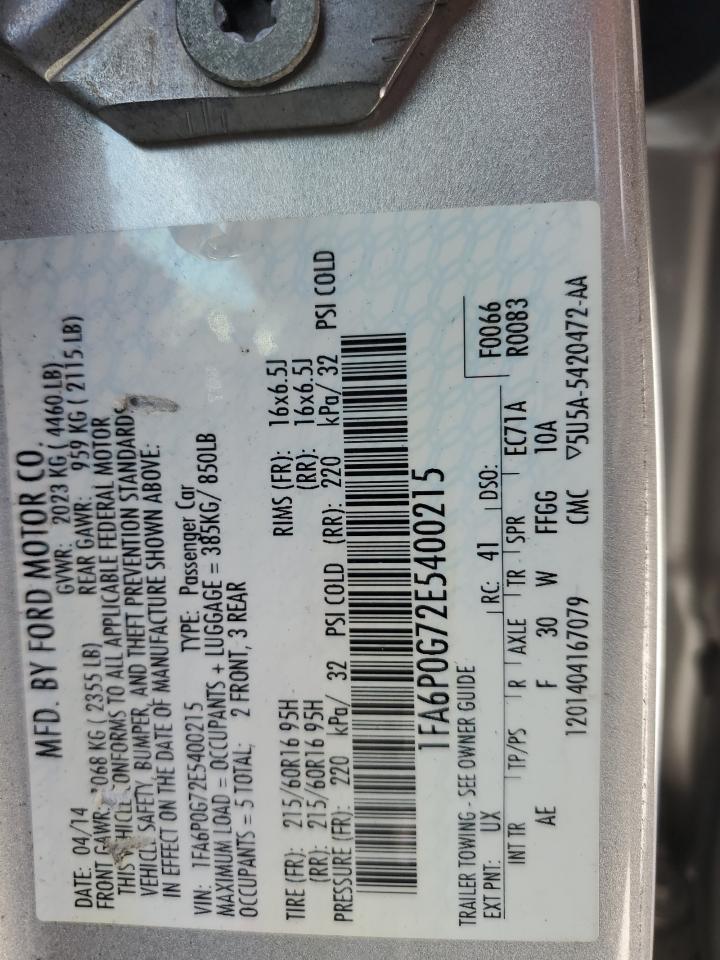 2014 Ford Fusion S VIN: 1FA6P0G72E5400215 Lot: 66415924