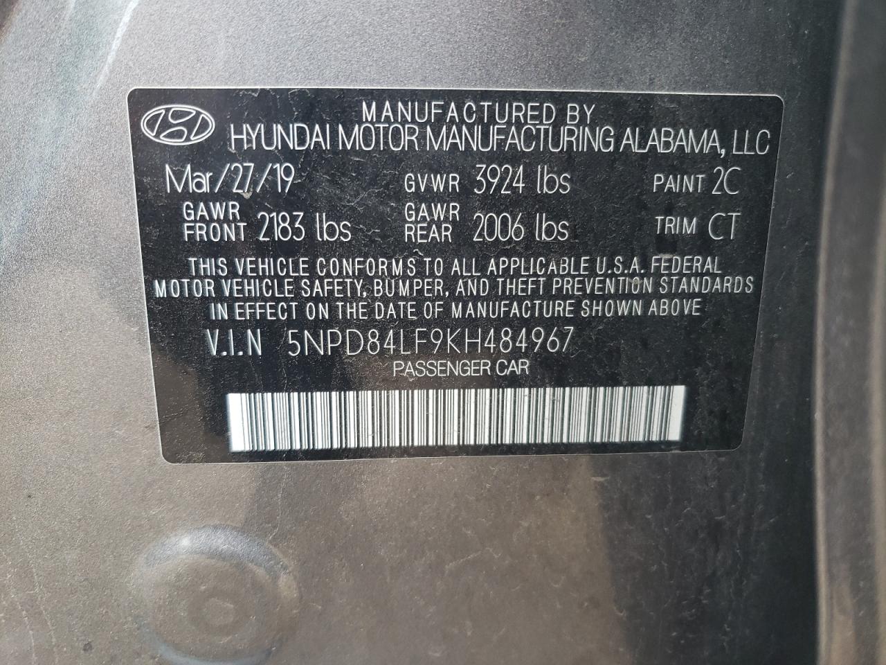 5NPD84LF9KH484967 2019 Hyundai Elantra Sel