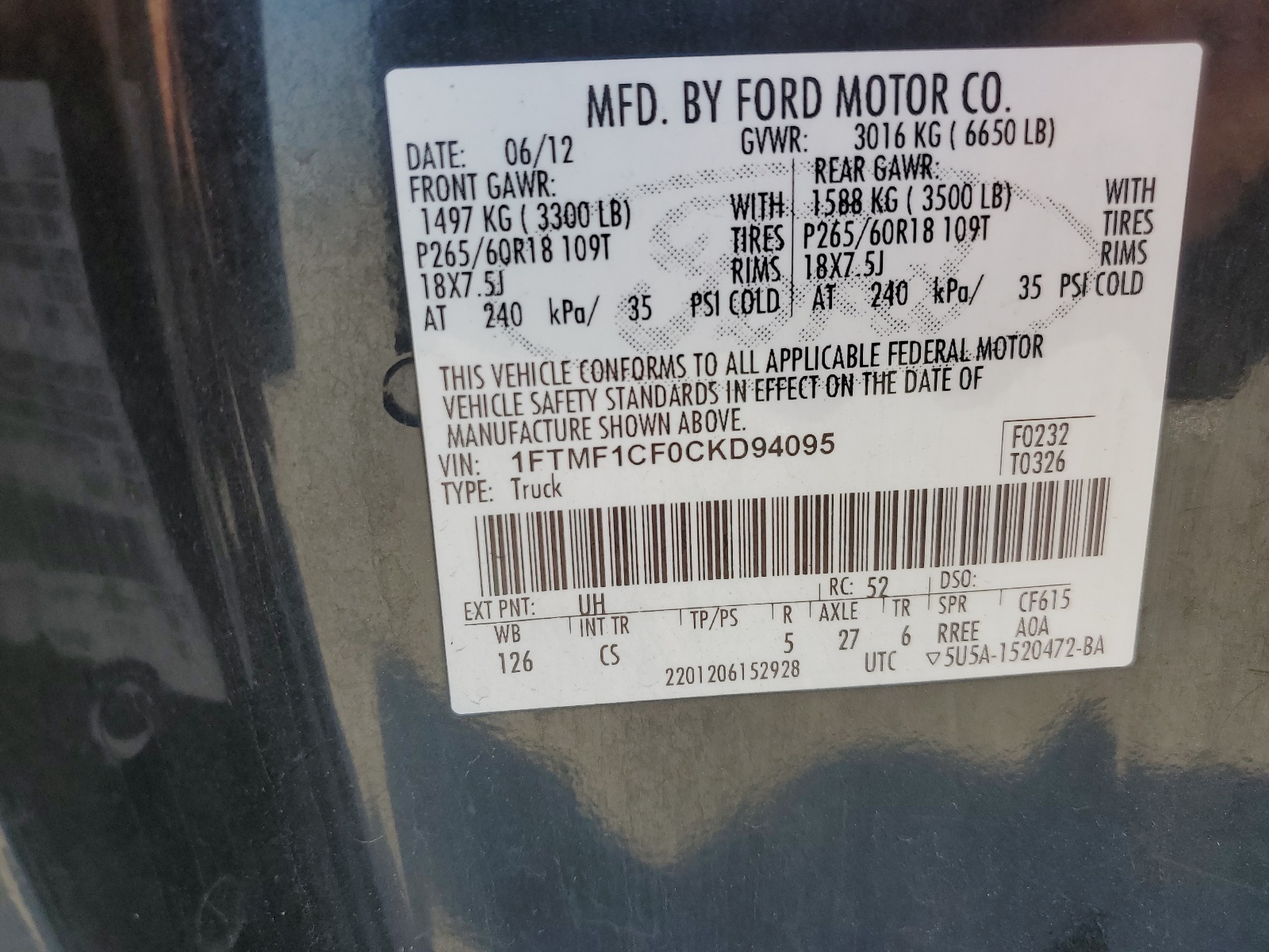 1FTMF1CF0CKD94095 2012 Ford F150