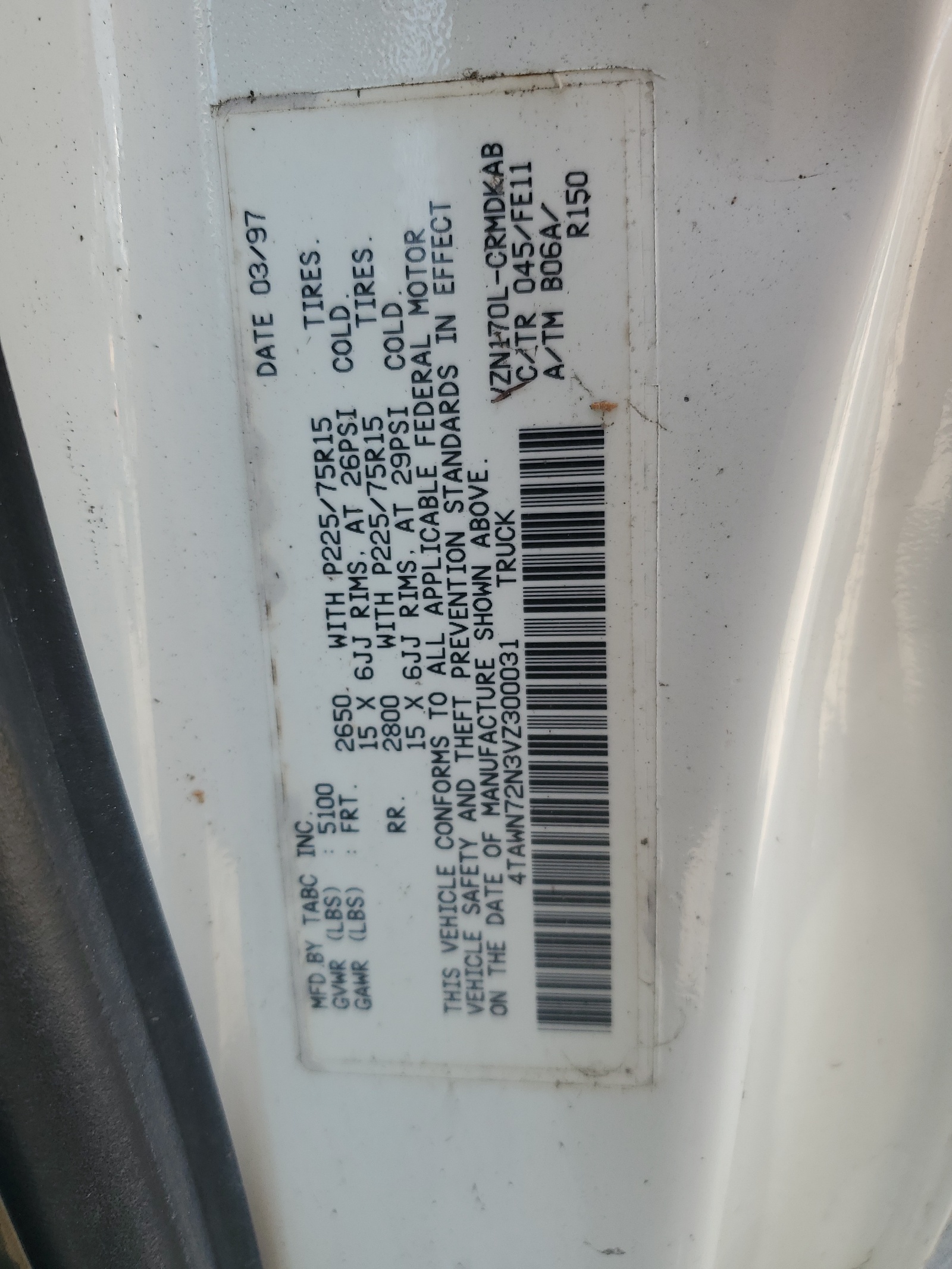 4TAWN72N3VZ300031 1997 Toyota Tacoma Xtracab