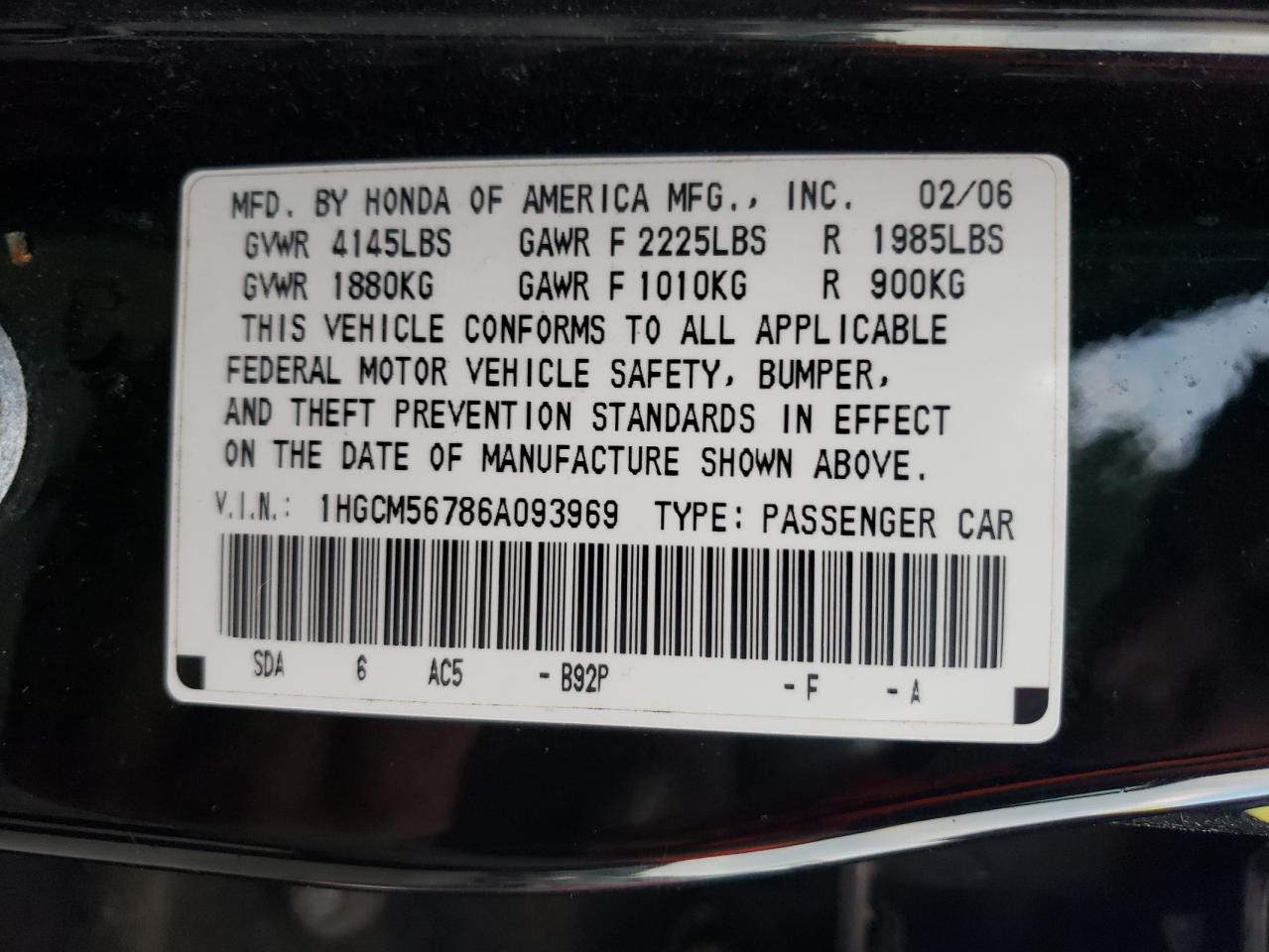 2006 Honda Accord Ex VIN: 1HGCM56786A093969 Lot: 65431324