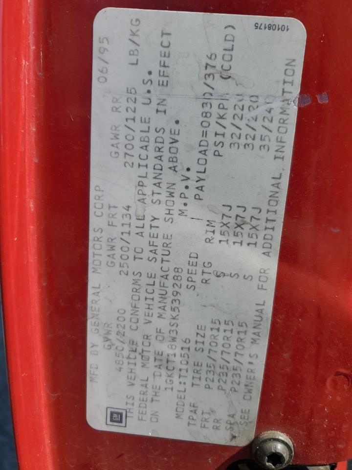 1995 GMC Jimmy VIN: 1GKCT18W3SK539288 Lot: 66005744