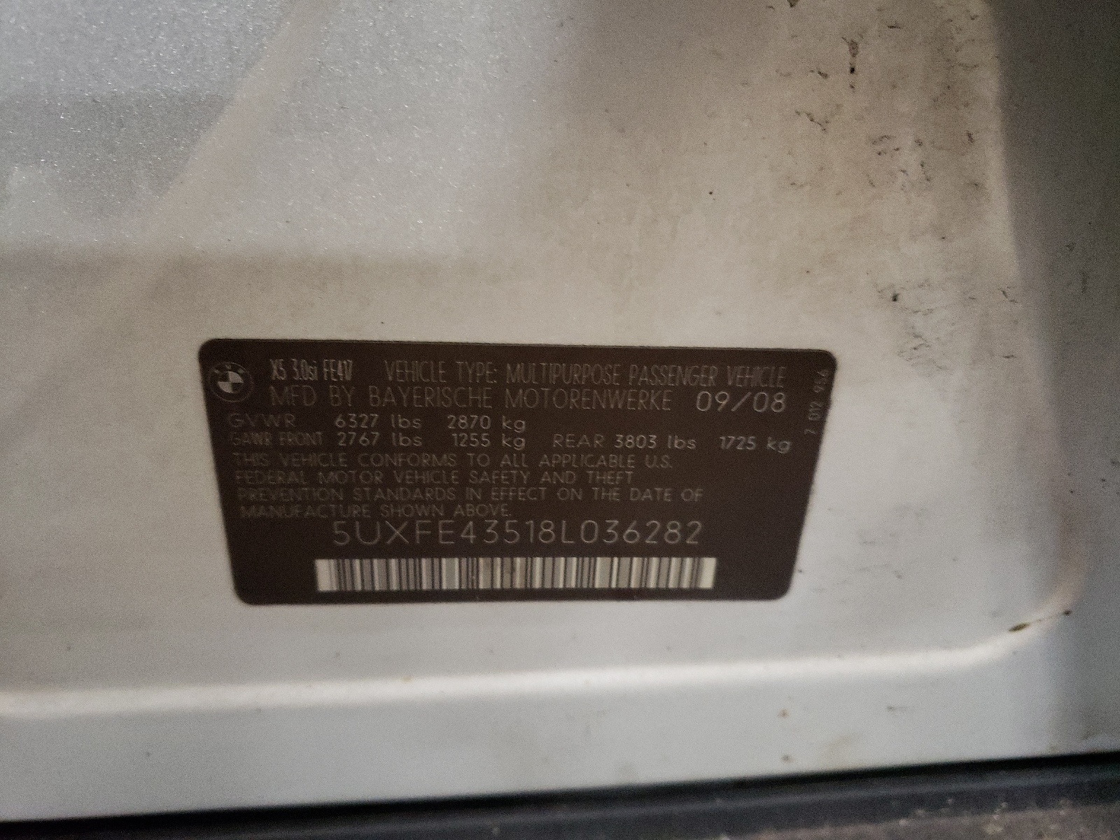 5UXFE43518L036282 2008 BMW X5 3.0I