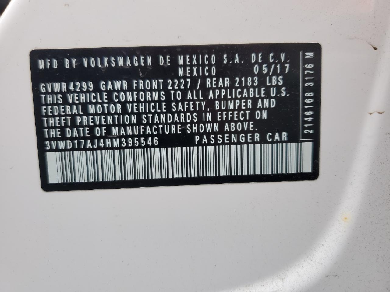 2017 Volkswagen Jetta Sport VIN: 3VWD17AJ4HM395546 Lot: 64405154