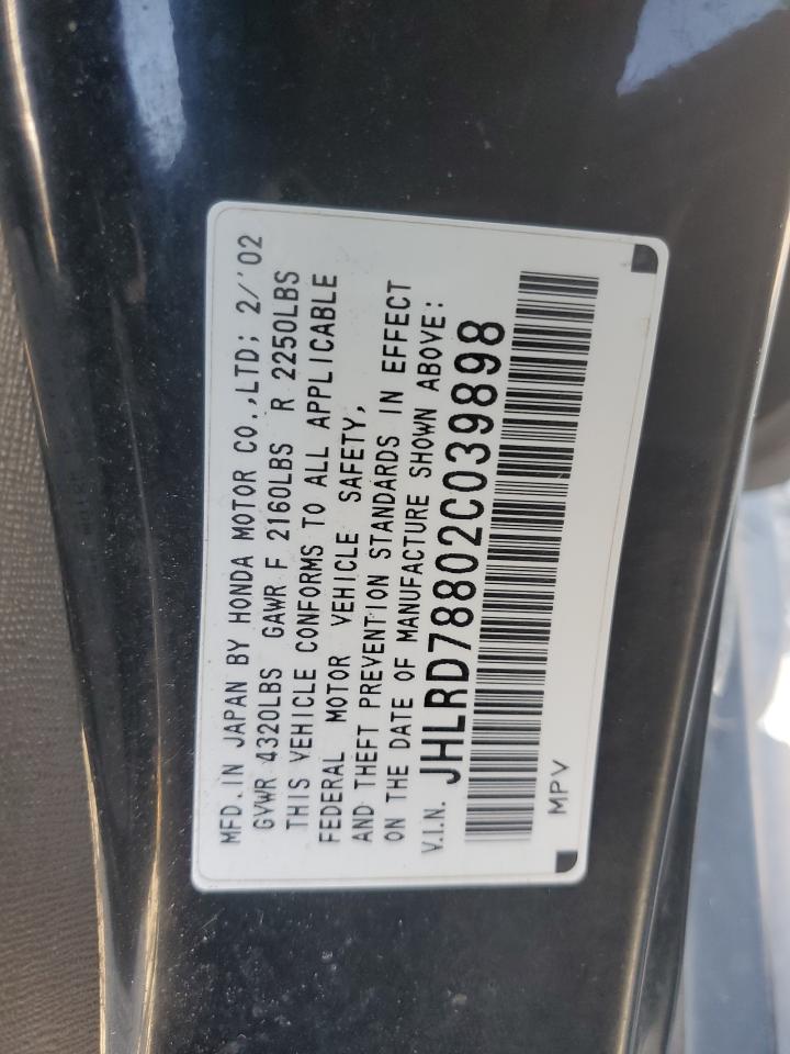 2002 Honda Cr-V Ex VIN: JHLRD78802C039898 Lot: 66857114