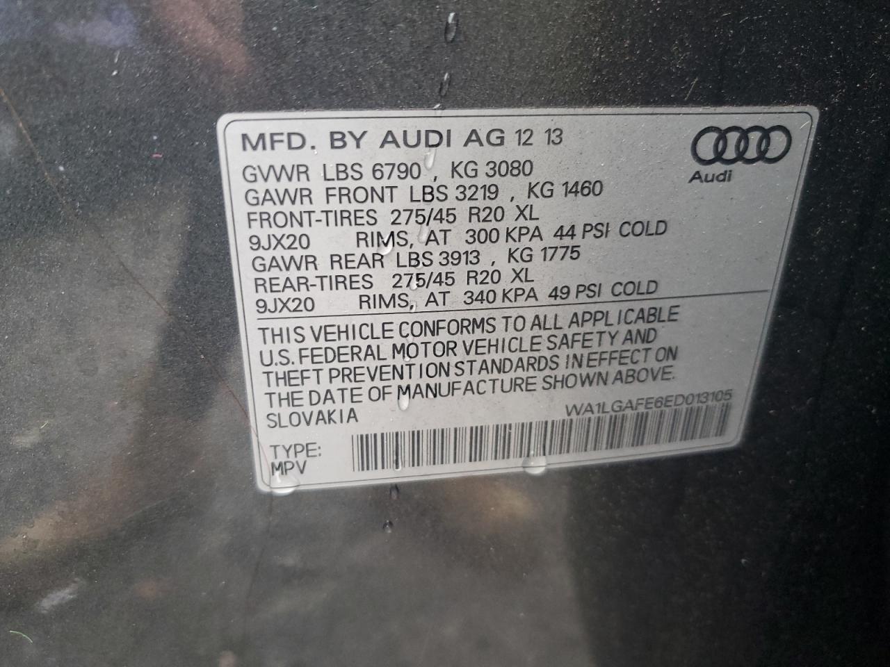 WA1LGAFE6ED013105 2014 Audi Q7 Premium Plus