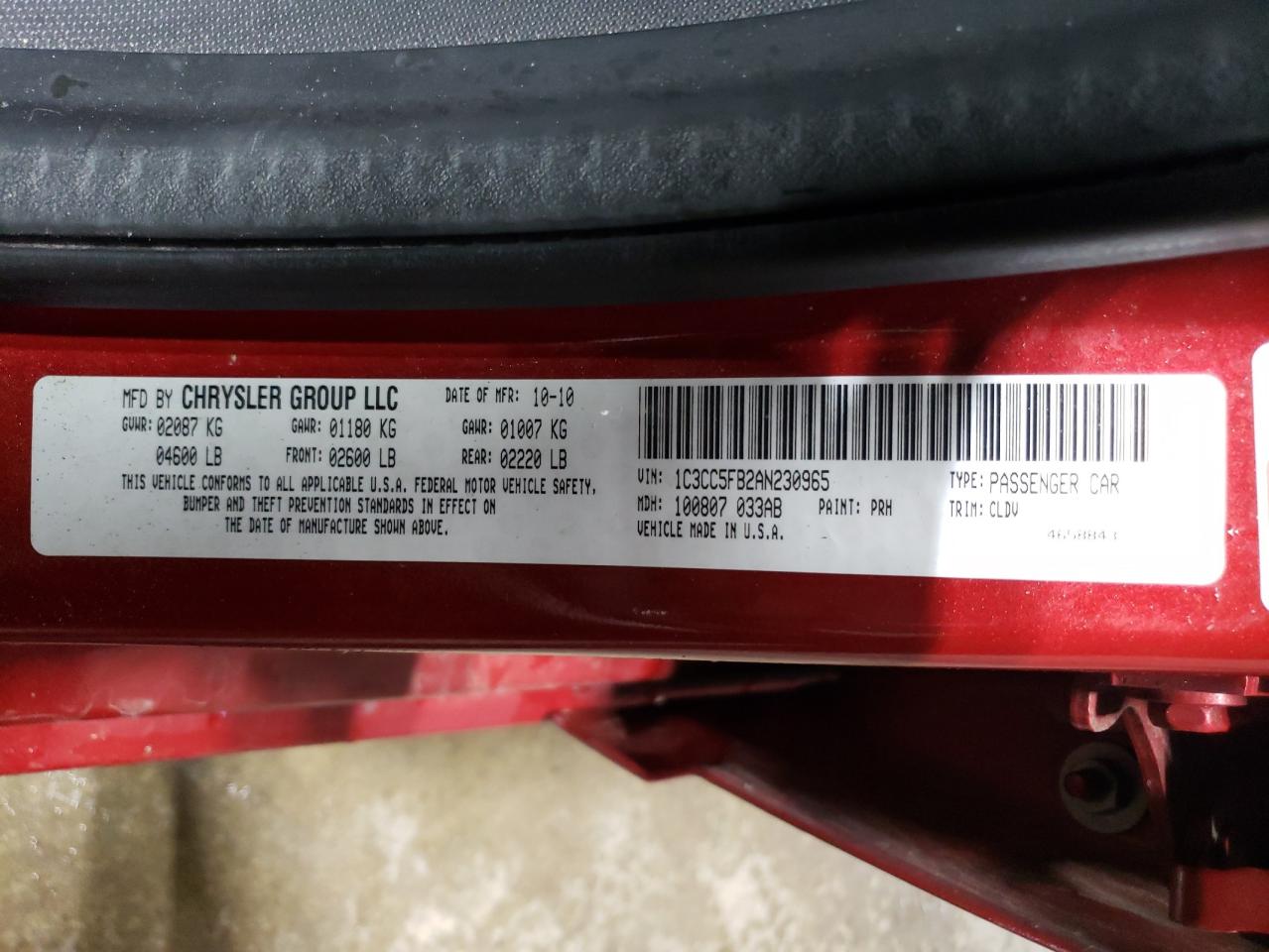 2010 Chrysler Sebring Limited VIN: 1C3CC5FB2AN230965 Lot: 65477934