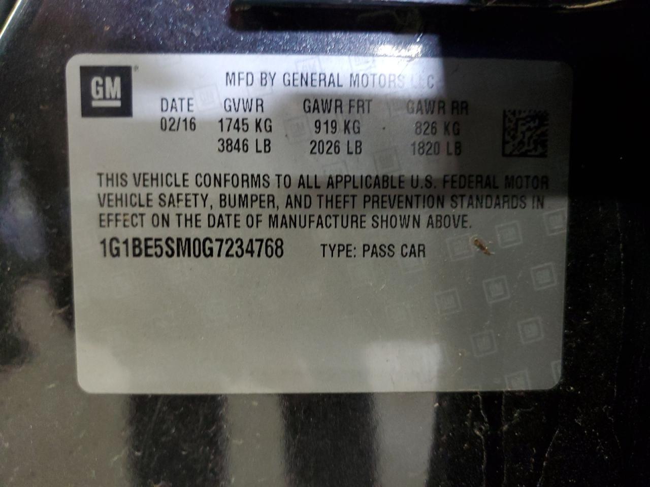 1G1BE5SM0G7234768 2016 Chevrolet Cruze Lt