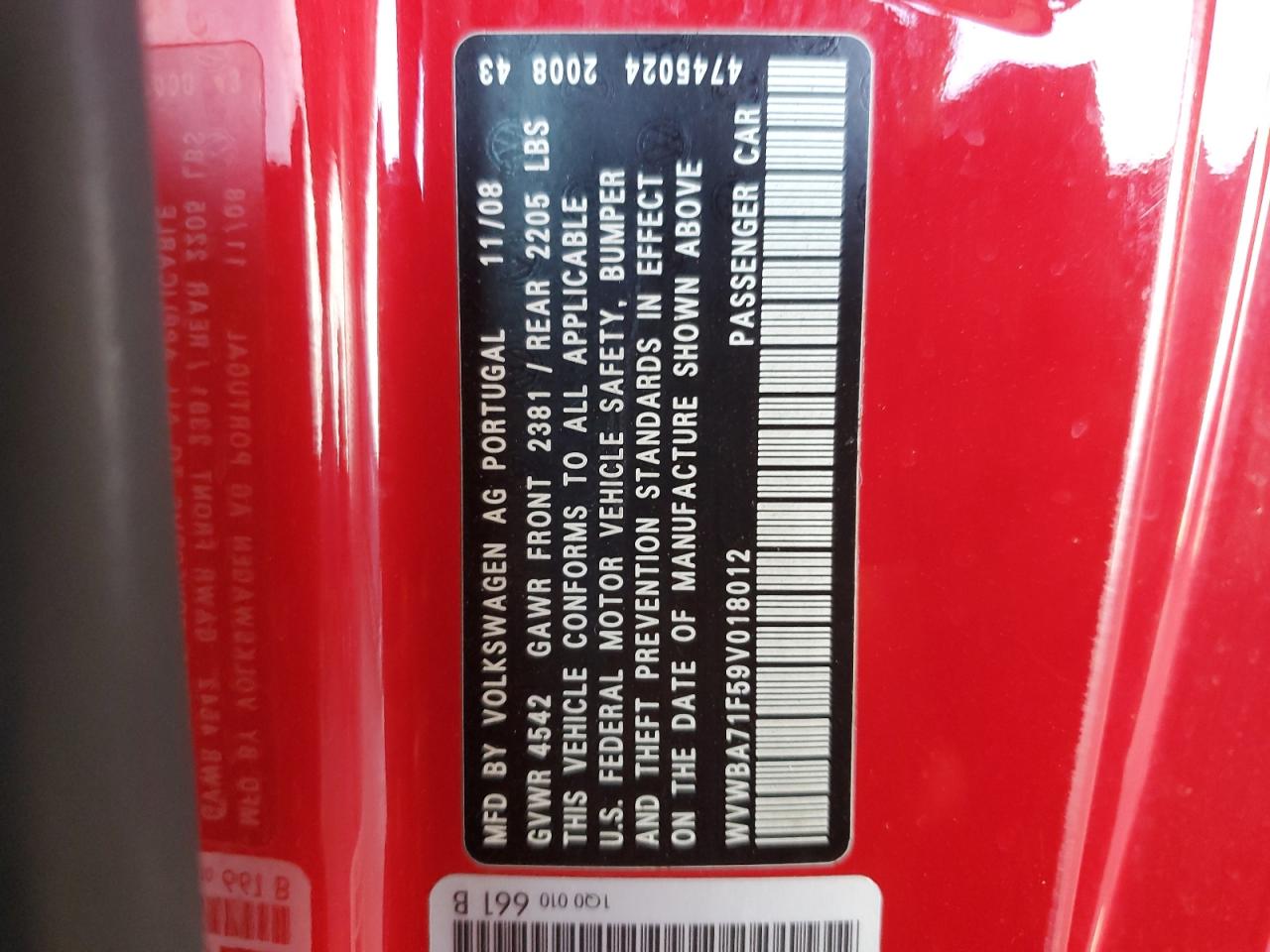 2009 Volkswagen Eos Turbo VIN: WVWBA71F59V018012 Lot: 66348614