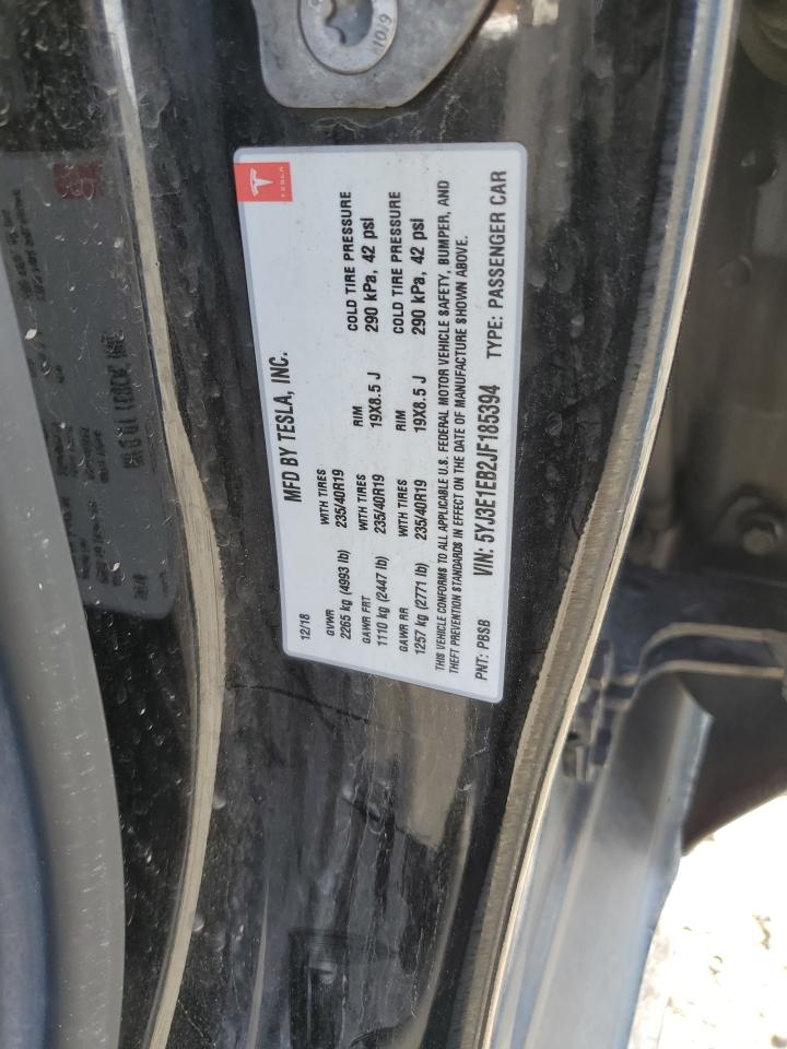 2018 Tesla Model 3 VIN: 5YJ3E1EB2JF185394 Lot: 65916274