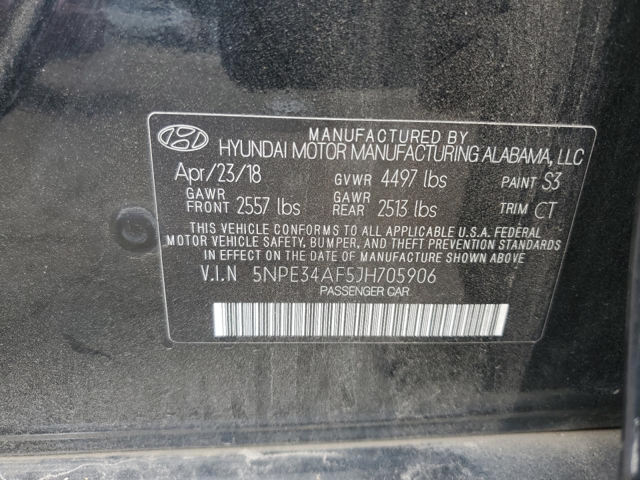 5NPE34AF5JH705906 2018 Hyundai Sonata Sport