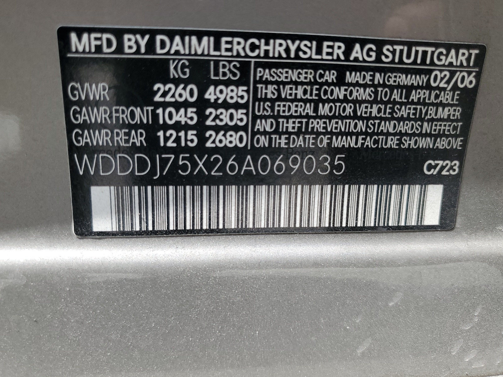 WDDDJ75X26A069035 2006 Mercedes-Benz Cls 500C