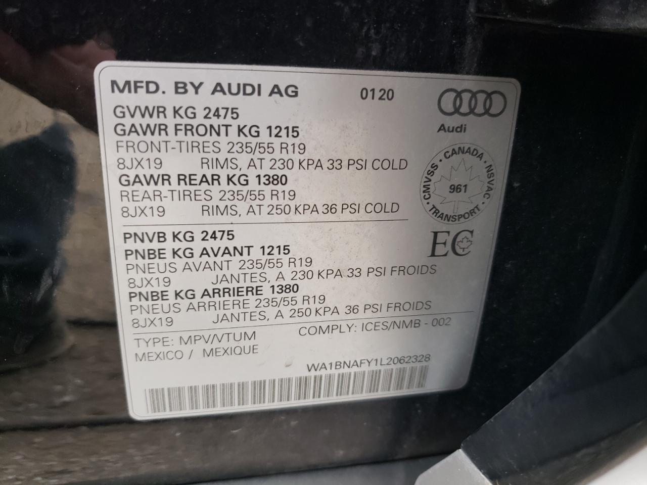 WA1BNAFY1L2062328 2020 Audi Q5 Premium Plus