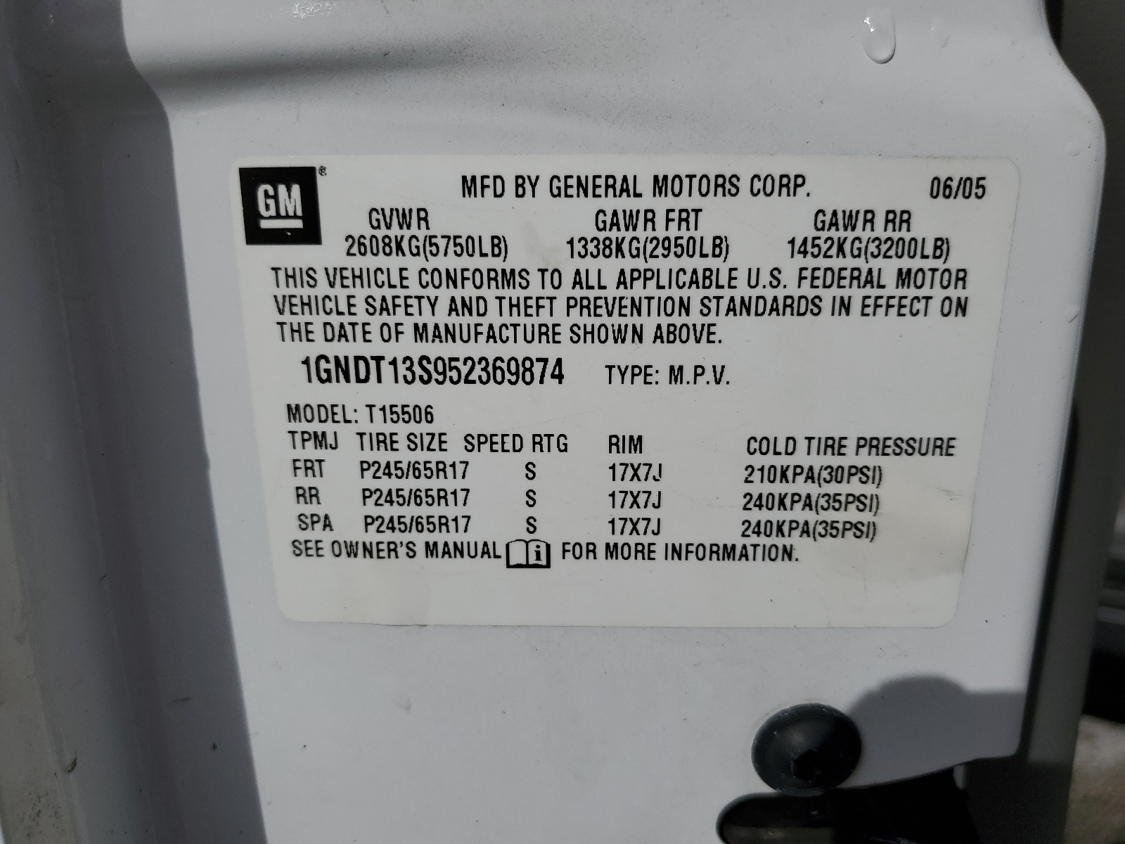 1GNDT13S952369874 2005 Chevrolet Trailblazer Ls