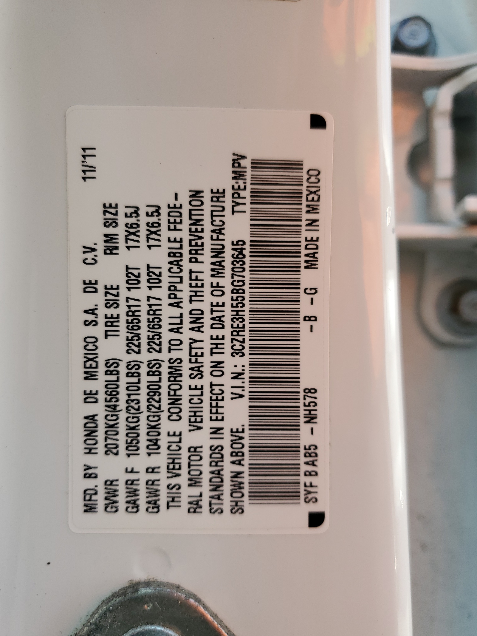 3CZRE3H55BG703645 2011 Honda Cr-V Ex