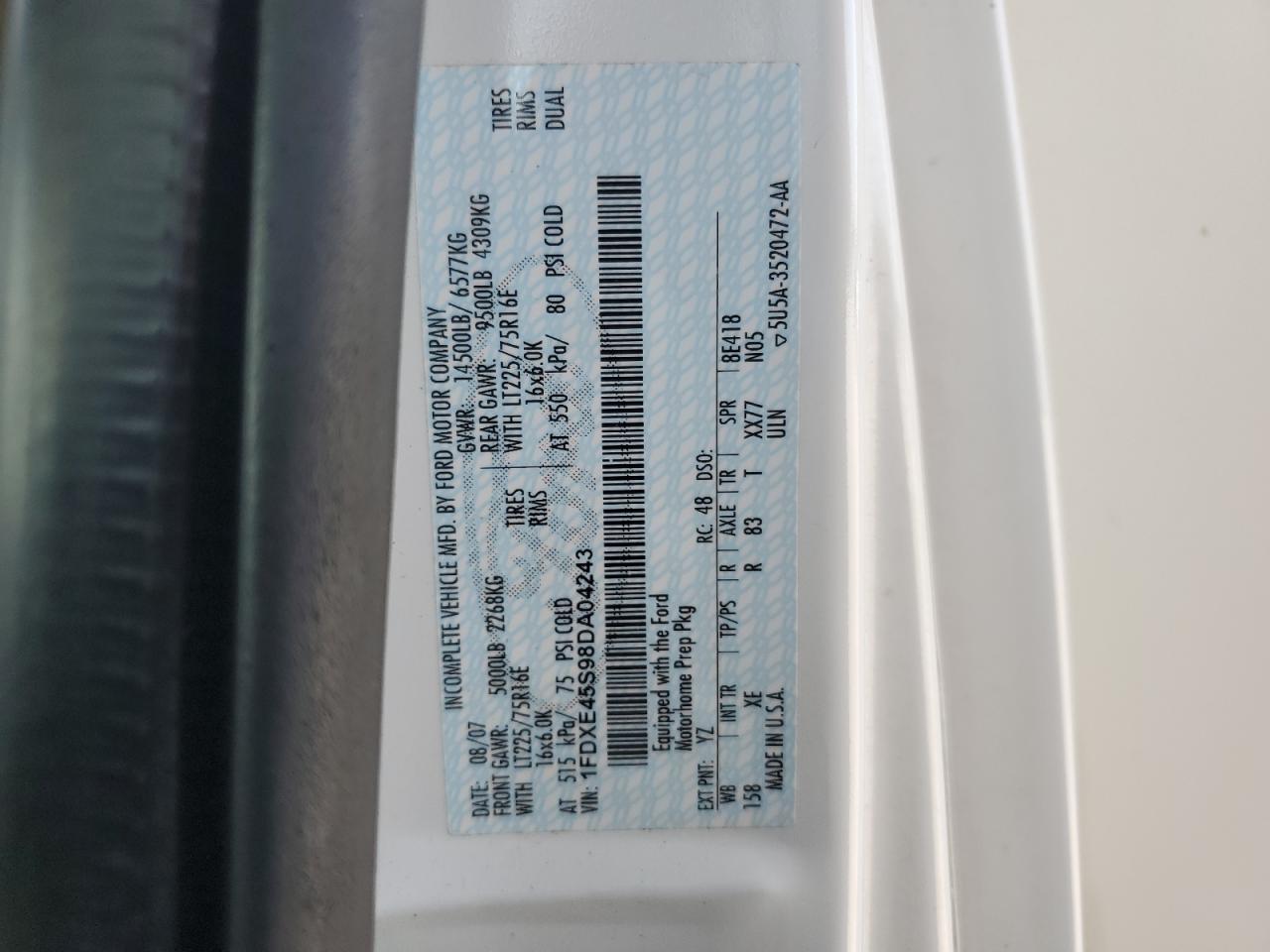 2008 Ford Econoline E450 Super Duty Cutaway Van VIN: 1FDXE45S98DA04243 Lot: 66061004