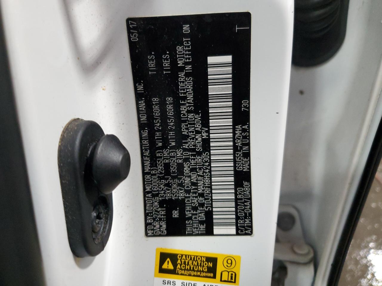 2017 Toyota Highlander Se VIN: 5TDJZRFH8HS424305 Lot: 66389934