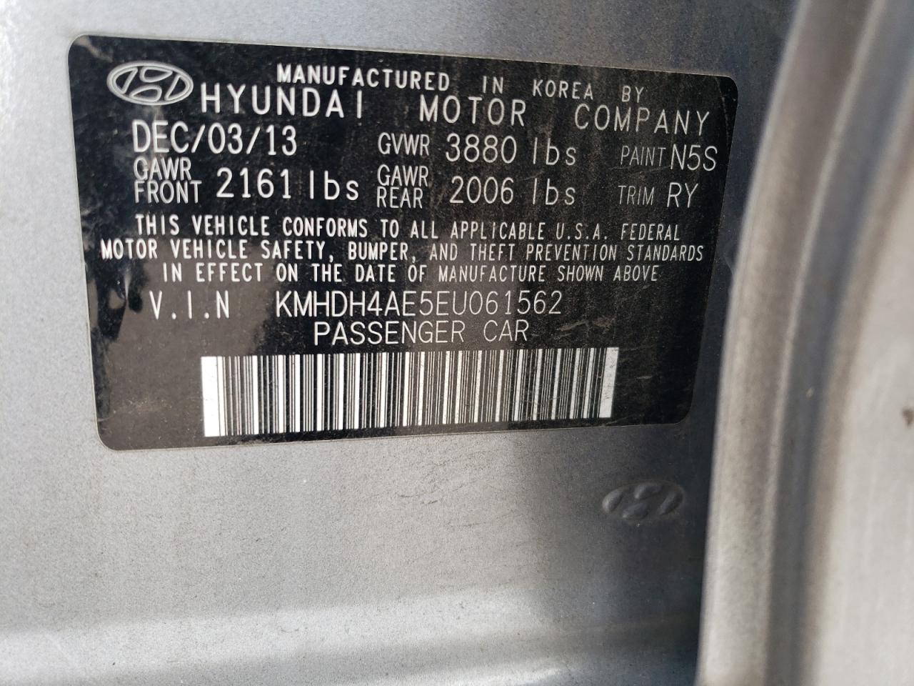 2014 Hyundai Elantra Se VIN: KMHDH4AE5EU061562 Lot: 66583234