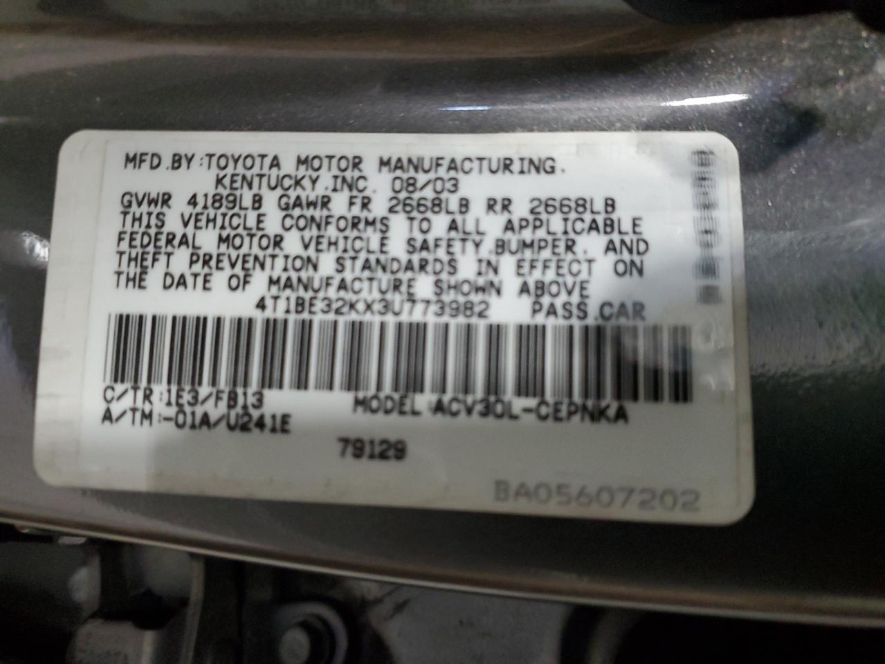 4T1BE32KX3U773982 2003 Toyota Camry Le