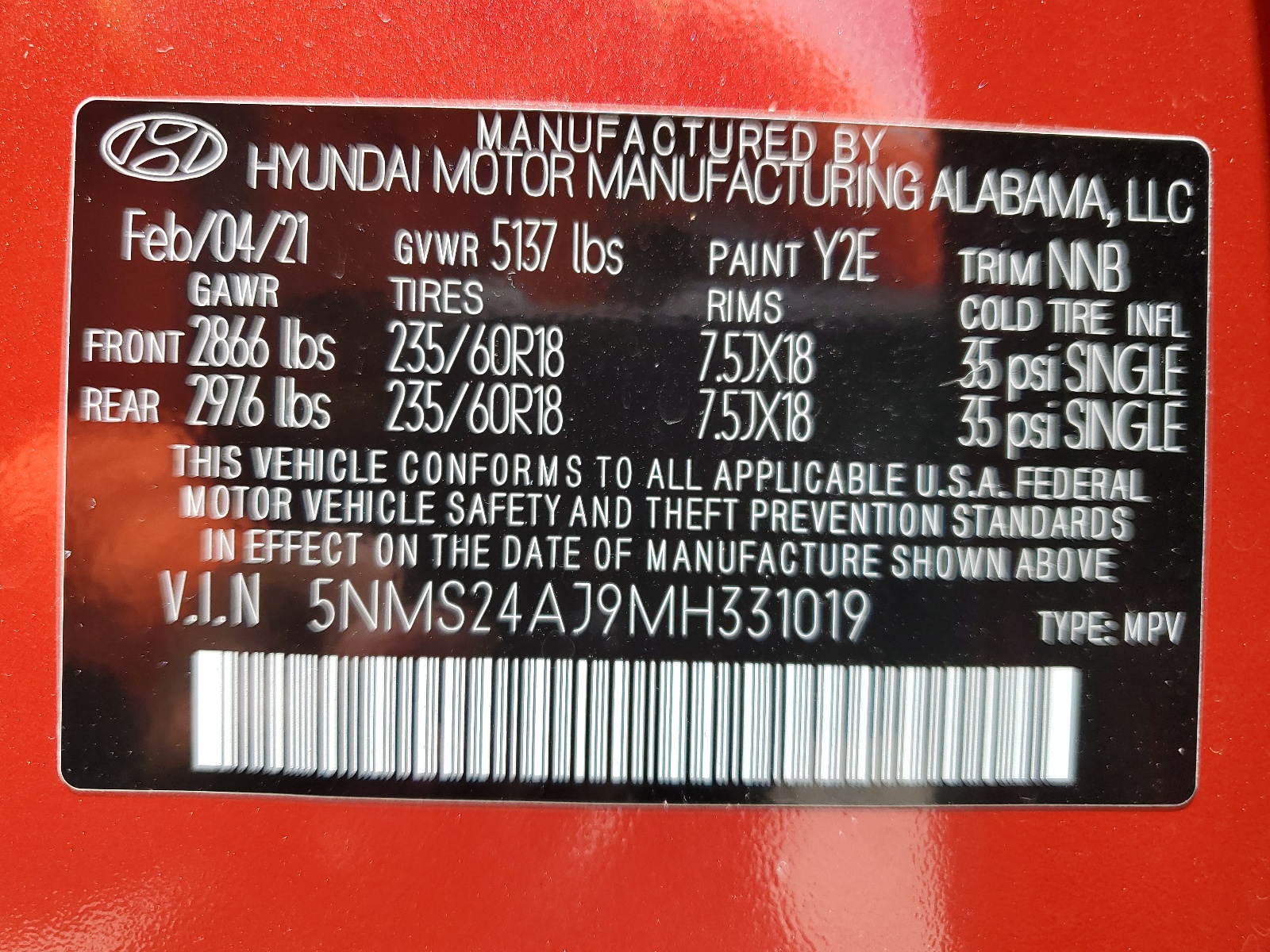 5NMS24AJ9MH331019 2021 Hyundai Santa Fe Sel