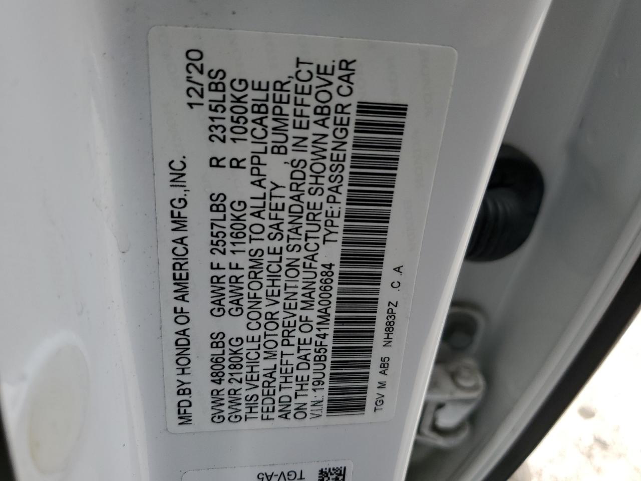 19UUB5F41MA006684 2021 Acura Tlx Technology