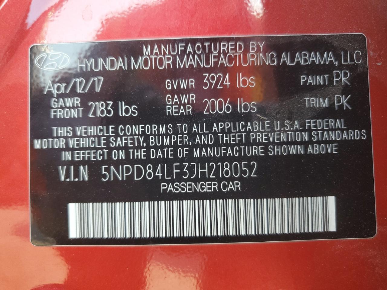 2018 Hyundai Elantra Sel VIN: 5NPD84LF3JH218052 Lot: 65240764