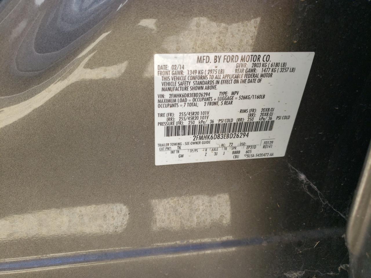 2014 Ford Flex Limited VIN: 2FMHK6D83EBD26294 Lot: 66976774