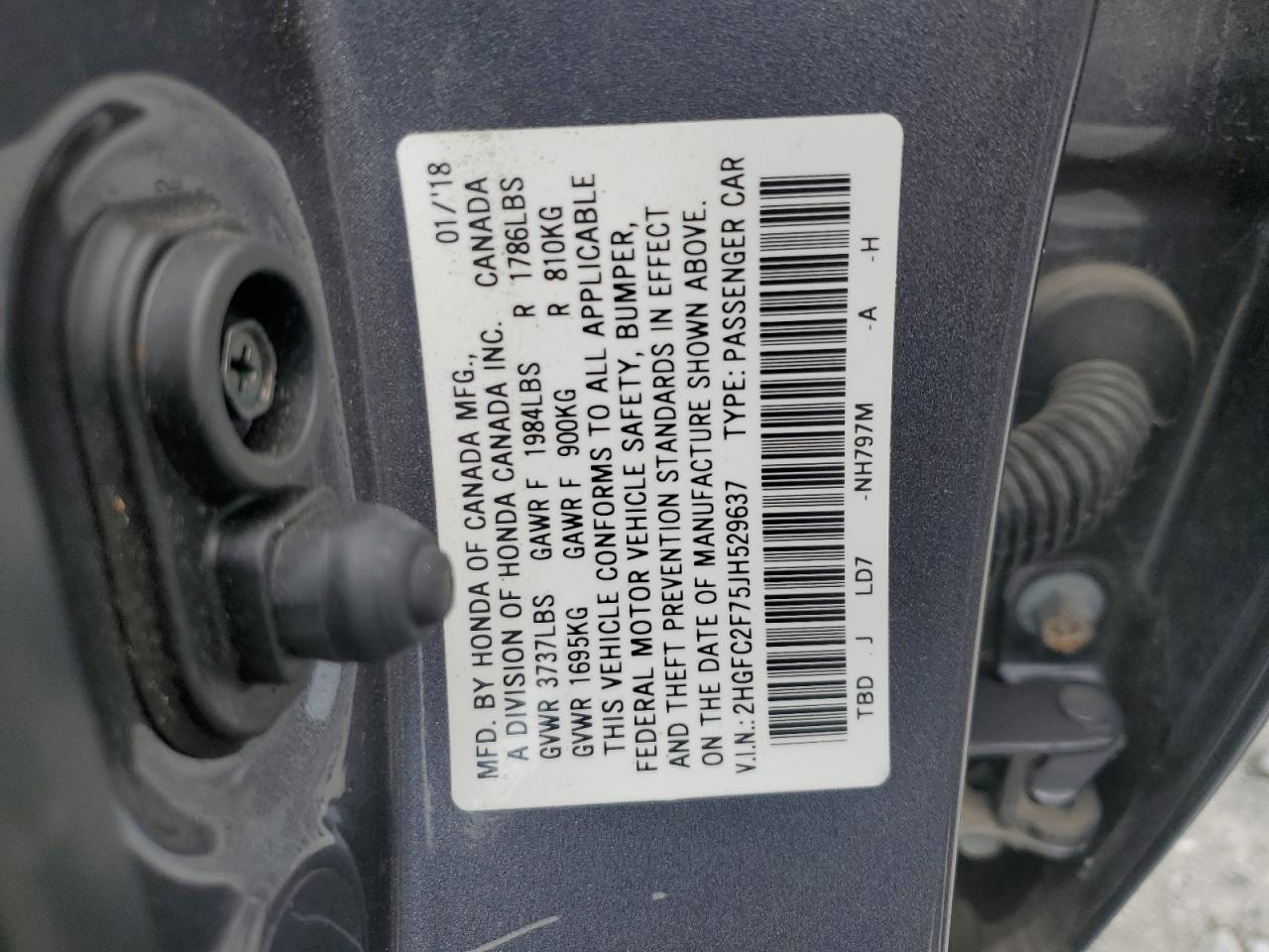 2HGFC2F75JH529637 2018 Honda Civic Ex