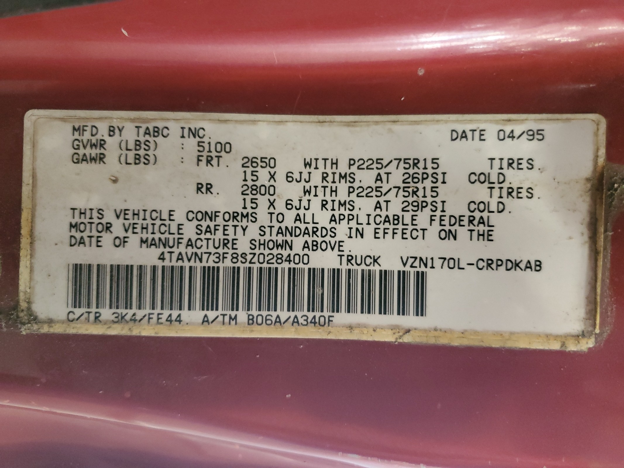 4TAVN73F8SZ028400 1995 Toyota Tacoma Xtracab
