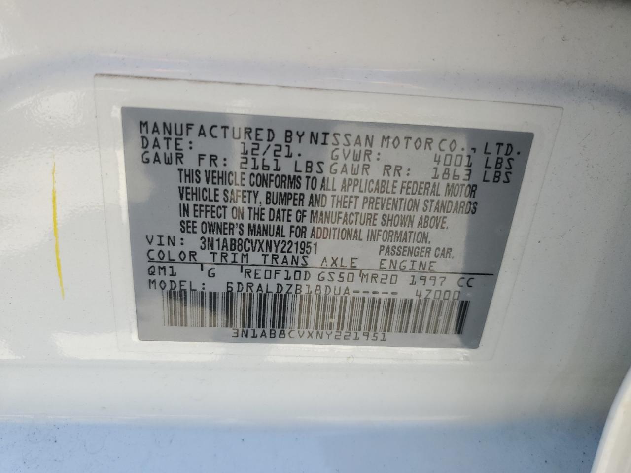 2022 Nissan Sentra Sv VIN: 3N1AB8CVXNY221951 Lot: 66430134