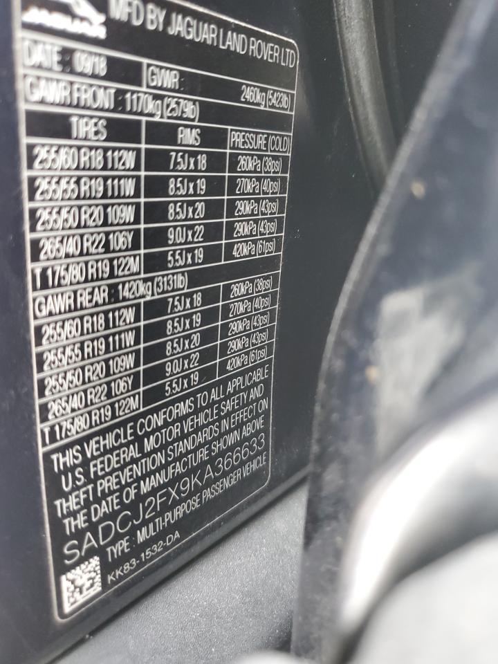 2019 Jaguar F-Pace Premium VIN: SADCJ2FX9KA366633 Lot: 65668014