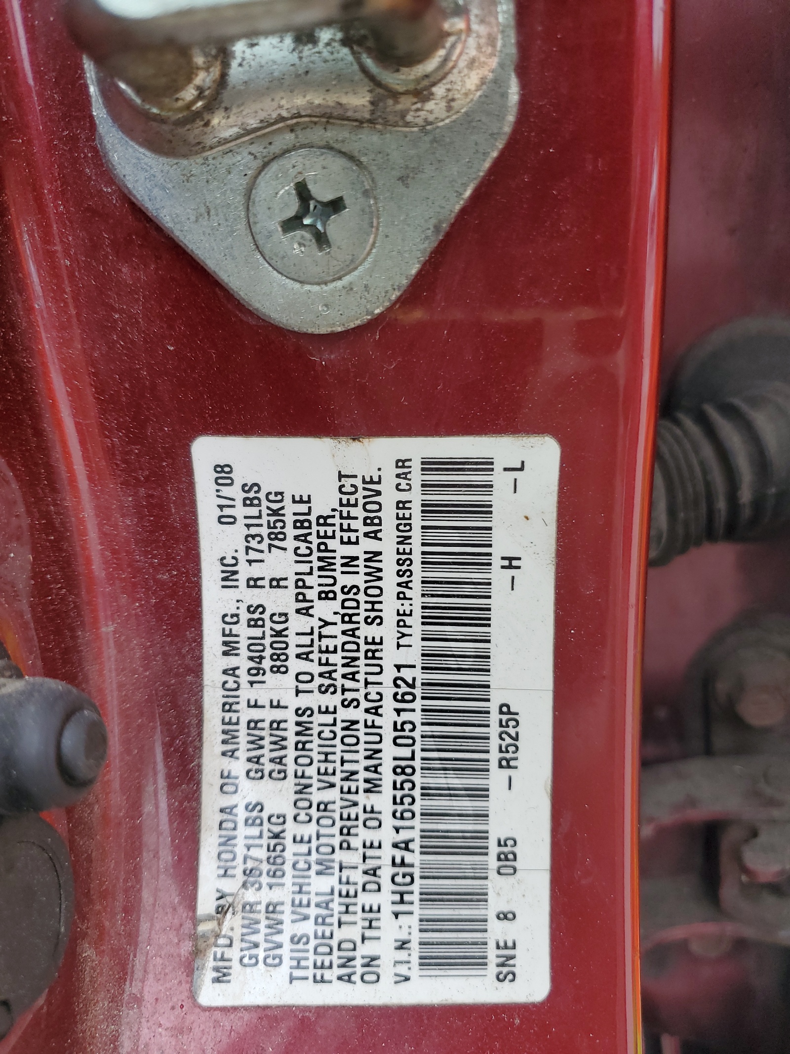 1HGFA16558L051621 2008 Honda Civic Lx