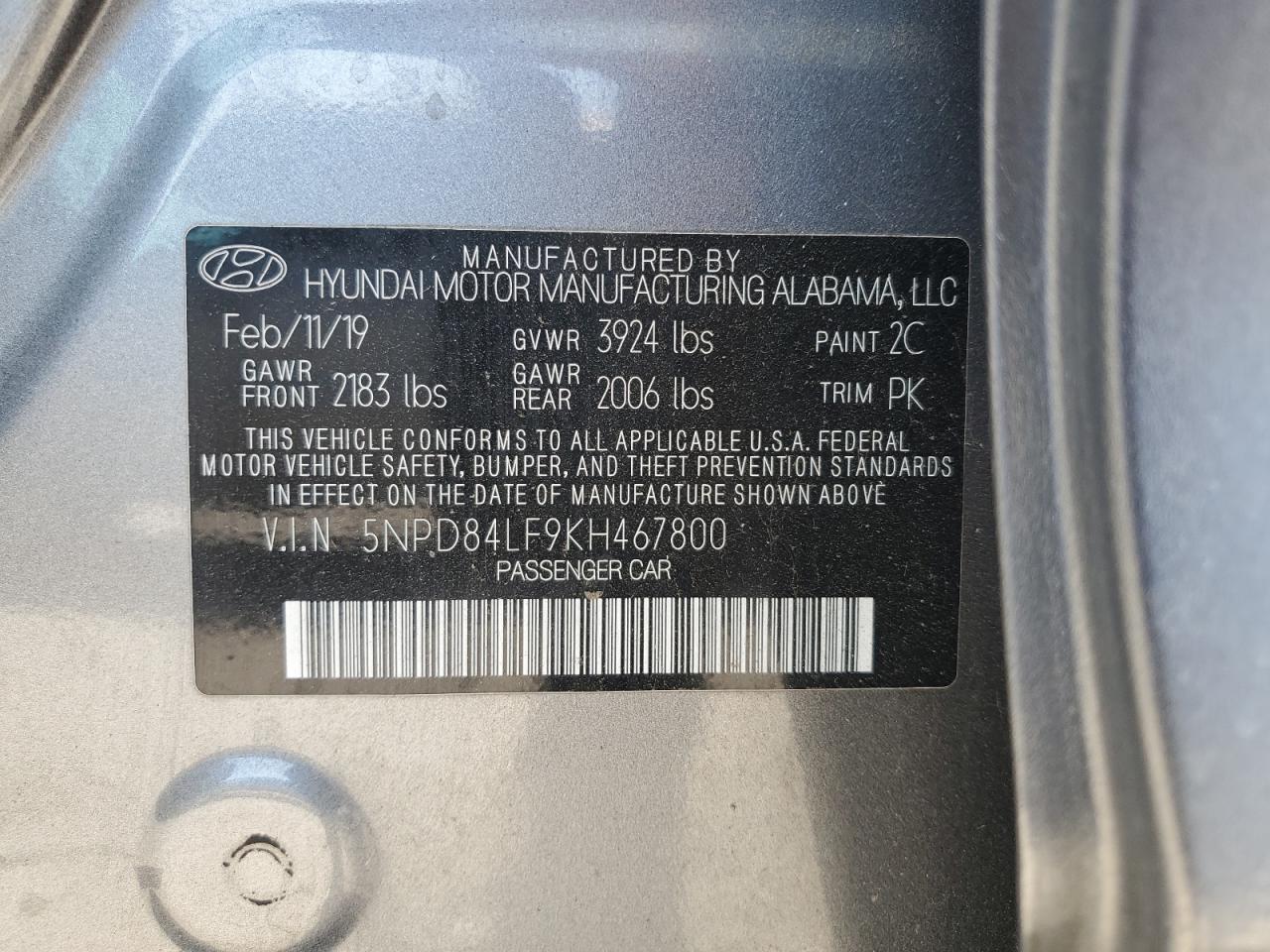 2019 Hyundai Elantra Sel VIN: 5NPD84LF9KH467800 Lot: 66988184