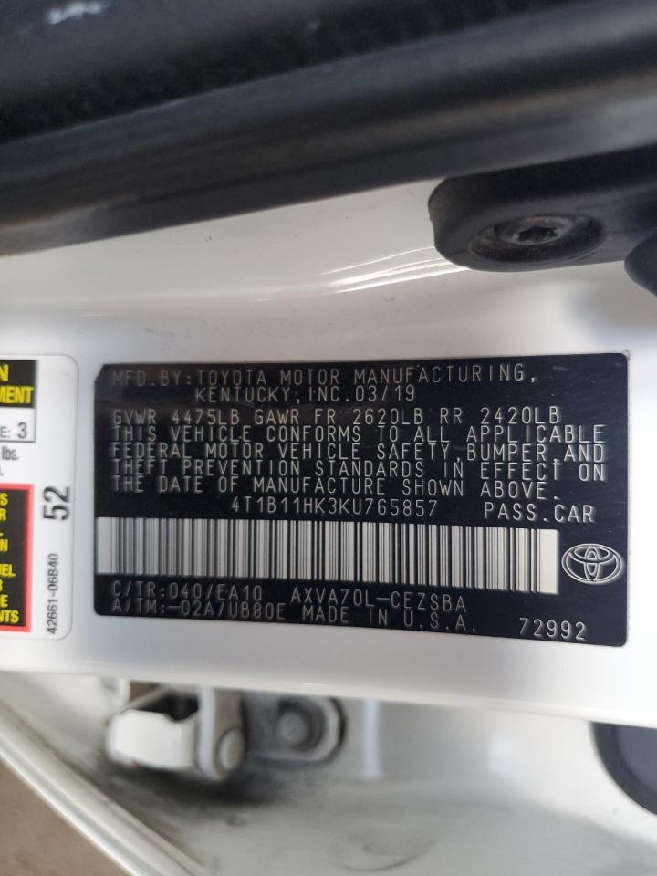 4T1B11HK3KU765857 2019 Toyota Camry L