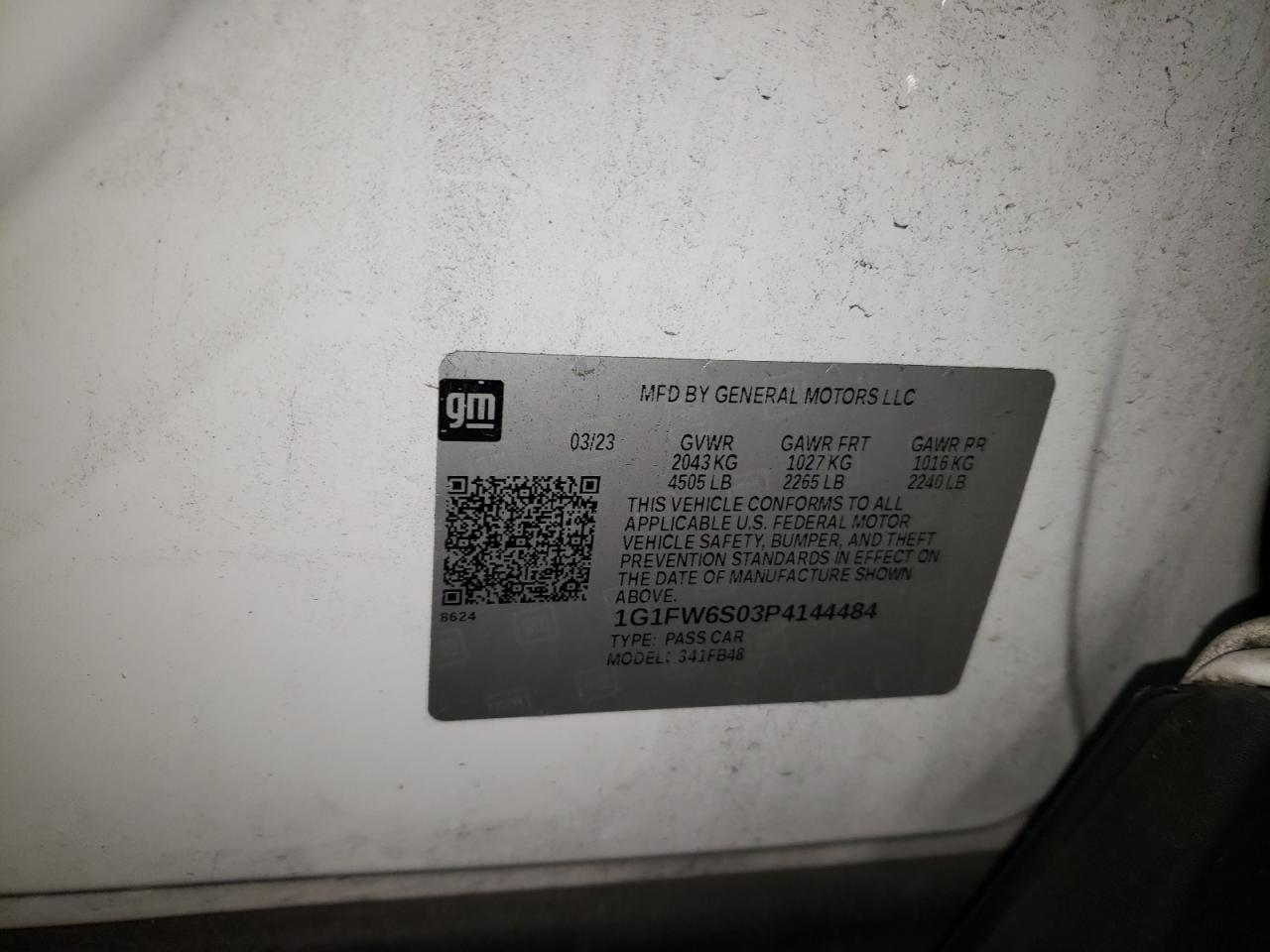 2023 Chevrolet Bolt Ev 1Lt VIN: 1G1FW6S03P4144484 Lot: 67051184